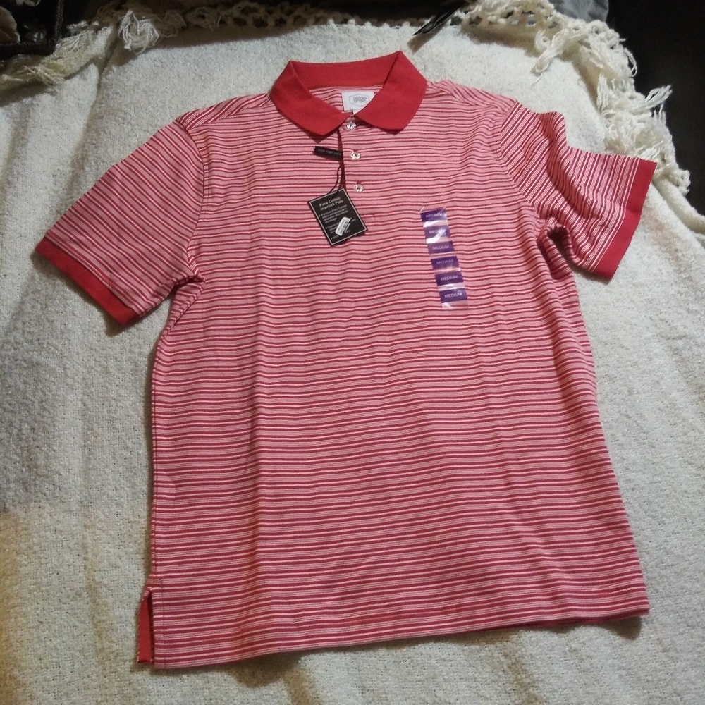 Berkeley Jensen Red and White Striped Polo 100% Pima Cotton Shirts